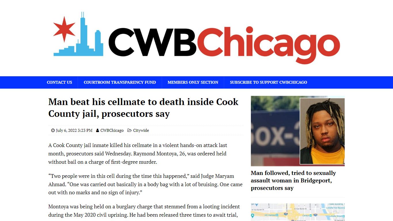 Man beat his cellmate to death inside Cook County jail, prosecutors say