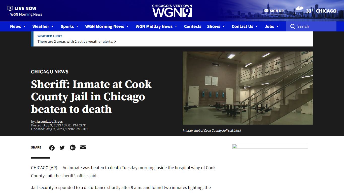 Sheriff: Inmate at Cook County Jail in Chicago beaten to death - WGN-TV